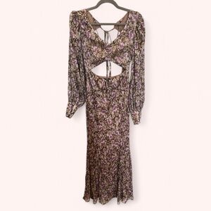 NWT For Love and Lemons Floral Shimmer Wynne Maxi Dress Cut Out Open Back Size S